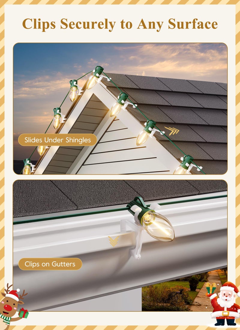 Brightown All-in-One Christmas Light Clips Outdoor, 200 Pack Universal Gutter & Shingle Clips for Hanging C9, C7, Mini String Lights, Roof, House, Yard, Holiday Decorations - Image 4